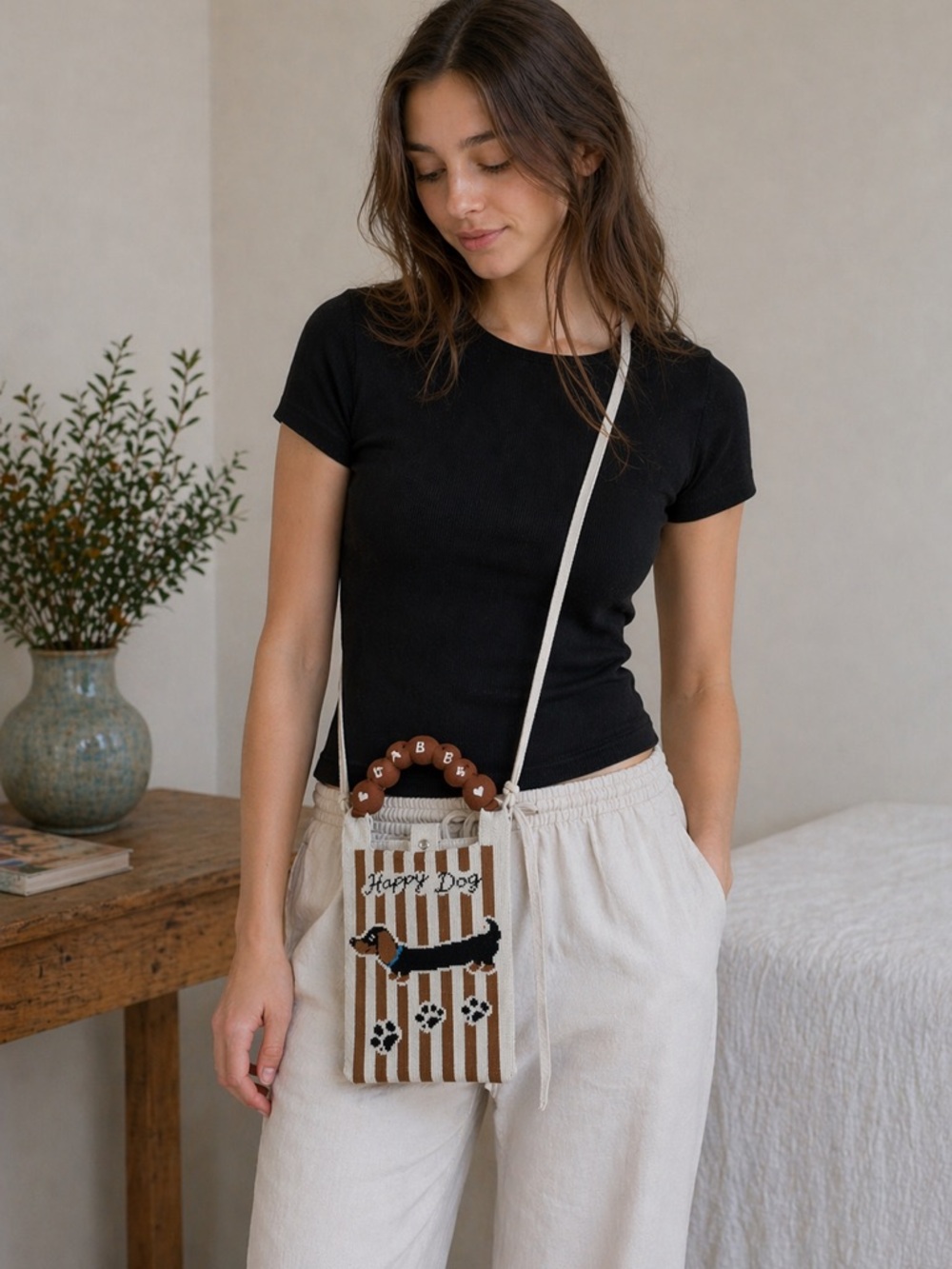 Knit Wiener Dog Phone Bag Mini Crossbody With Detachable Strap